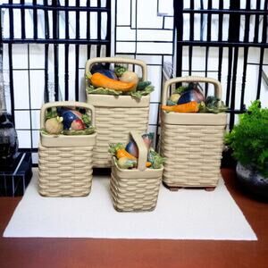 Fitz and Floyd Basketweave Kitchen Harvest Collection 4pc Canister Set w/ Lids